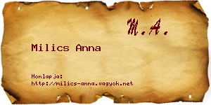 Milics Anna névjegykártya
